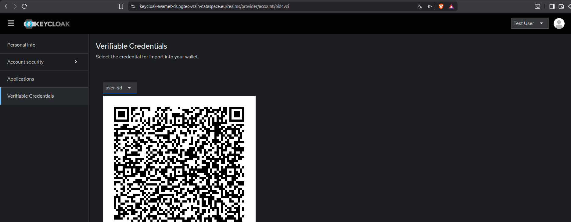 Keycloak Verifiable Credentials QR code