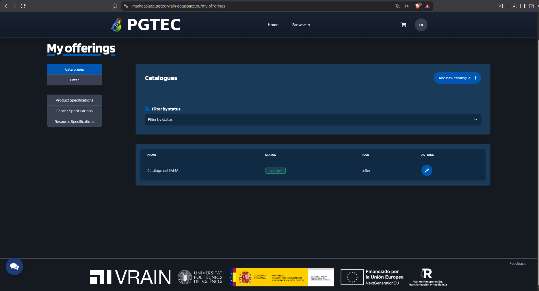 Catalogues menu