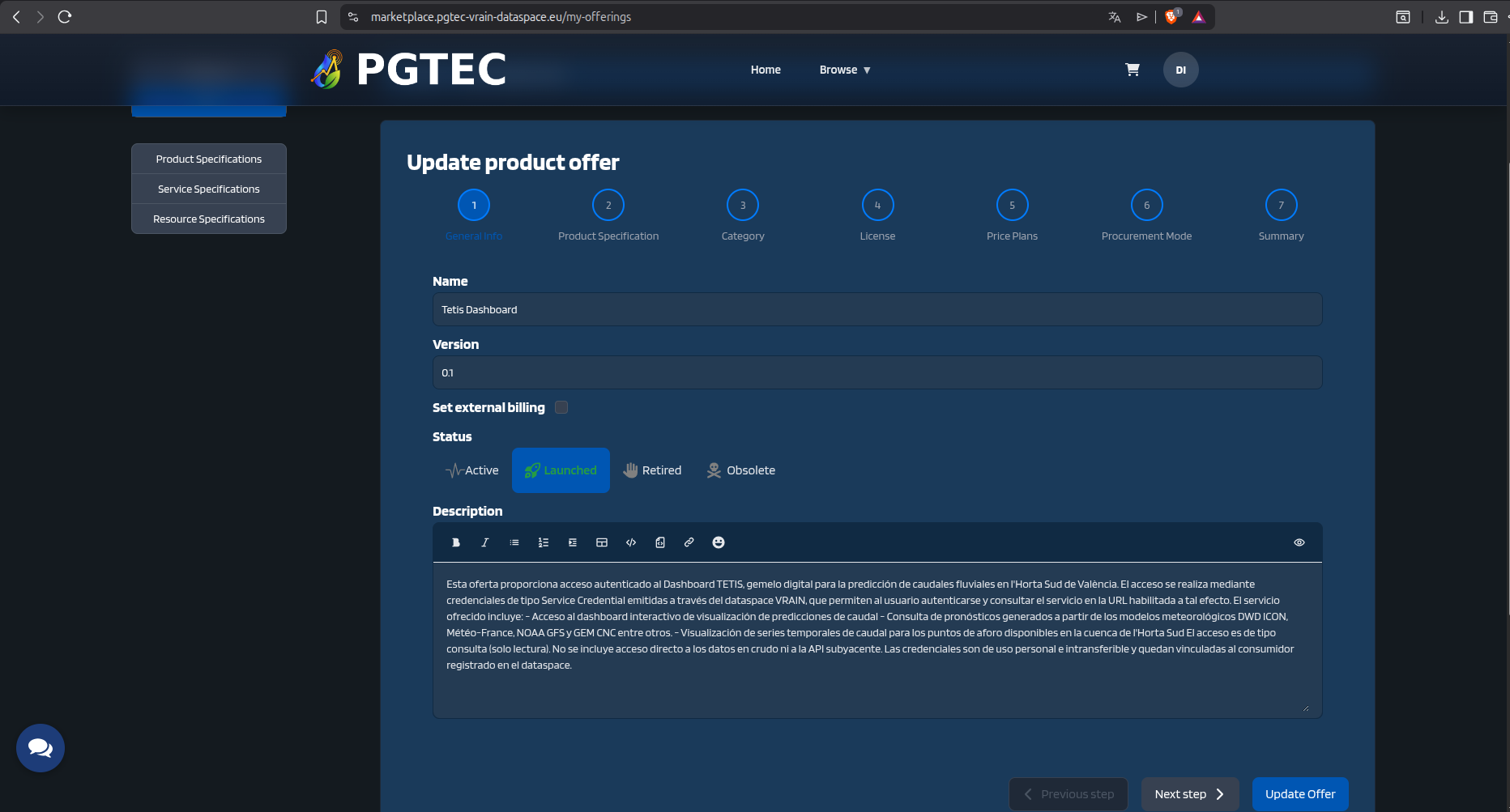 Product Offer - step 1: title and description