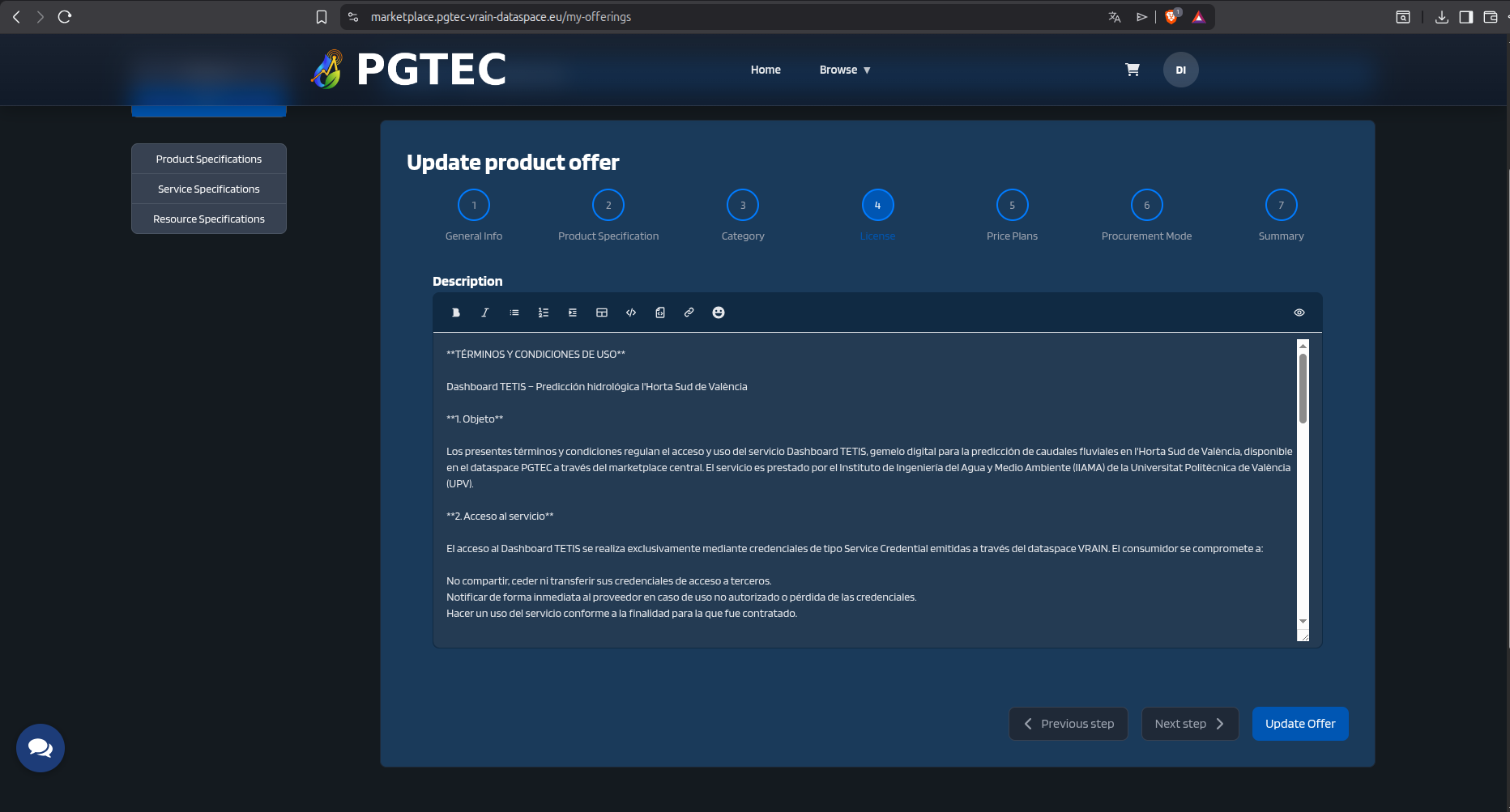 Product Offer - step 4: terms and conditions